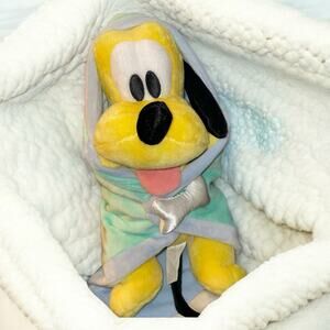 Disney Babies Pluto Plush Dog Swaddle Bone Blanket Hoodie Embroidered Eyes 11"